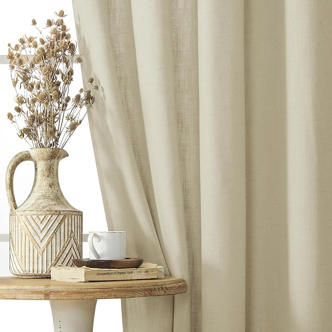 Joydeco Linen Curtains, 90 Inch Length, 2 Panels Set for Living Room, Light Filtering