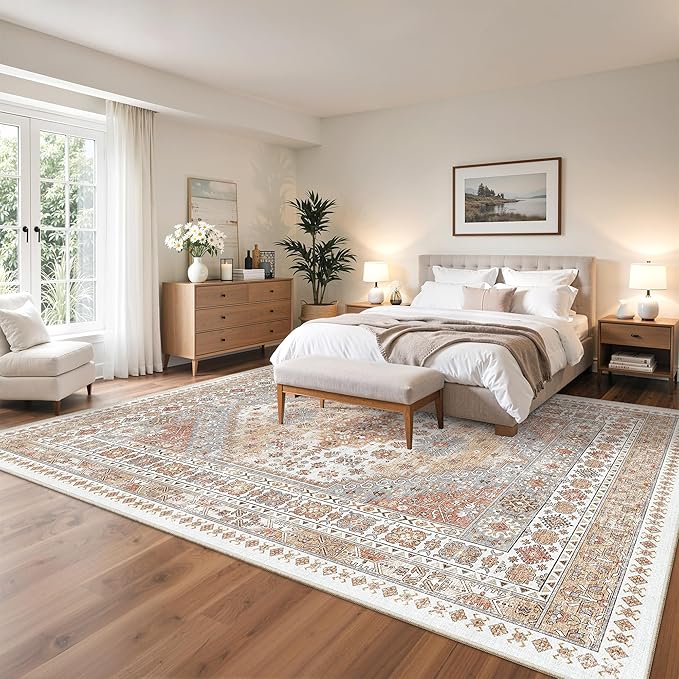 zesthome 12x15 Area Rugs, Large Washable Rug, Ultra-Thin Stain Resistant Rugs for Living Room, Bedroom, Non-Slip Backing Home Decor Area Rug (Orange,12'x15')