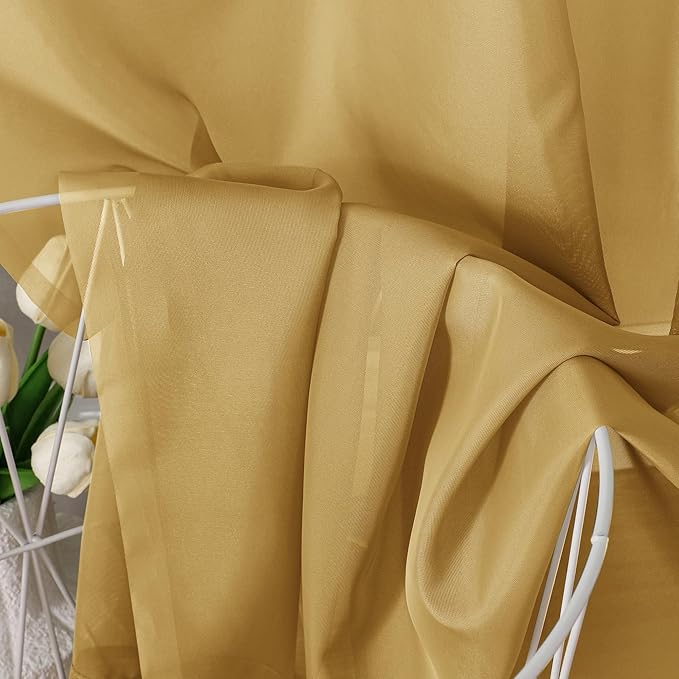 Chyhomenyc Gold Sheer Curtains 84 Inches Long 2 Panels, Light Filtering Gold Curtains for Living Room, Soft Gentle Voile Rod Pocket Bedroom Window Drapes, 59Wx84L Inch, 2PCS
