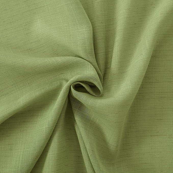 BGment Green Linen Curtains 45 Inch Length for Kitchen Cafe Window - Short Semi Sheer Natural Textured Drapes Rod Pocket Rustic for Small Living Dining Room Lightweight, 2 Panels Set, 42 X 45 Inch