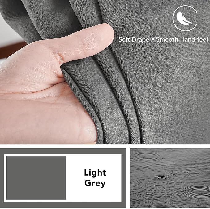 Deconovo Blackout Curtains, Thermal Insulated, W42 x L95 2 Panels, Back Tab, Machine Washable, Room-Darkening Drapes for Bedroom/Living Room Light Grey