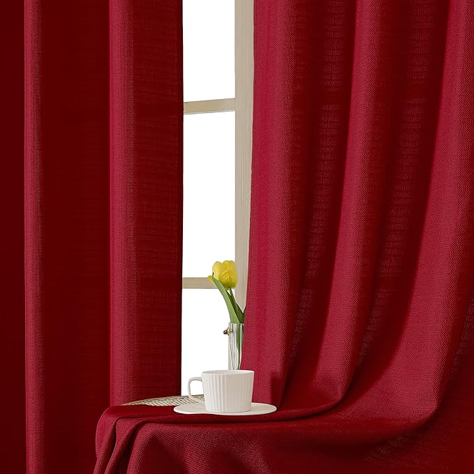 Chyhomenyc Red Valance for Windows, Light Filtering Faux Linen Textured Small Short Valance for Kitchen Bathroom Laundry Basement, Solid Rod Pocket Top Window Curtain, 60Wx14L inch, 1 Piece