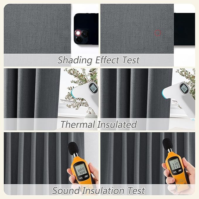 Guken 100% Blackout Curtains 84 Inch Length 2 Panels Set for Living Room Bedroom Back Tab Thermal Insulated Black Out Linen Drapes Room Darkening Blazer Grey,52x84
