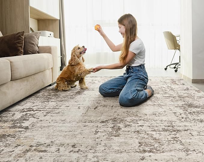 UERMEI 6x9 Area Rug Living Room Rugs - Washable Neutral Modern Abstract Soft Thin Large Rug Indoor Floor No Slip Rug Carpet for Bedroom Under Dining Table Home Office Decor - Dark Brown