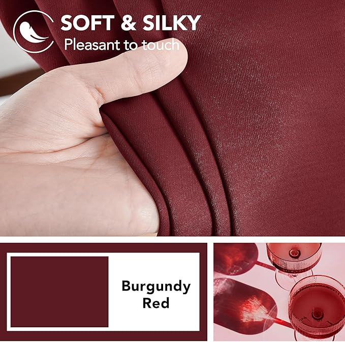 Deconovo Solid Rod Pocket and Back Tab Curtains Thermal Insulated Christmas Curtains Blackout Curtains for Living Room 52Wx84L Inch Burgundy Red Set of 2