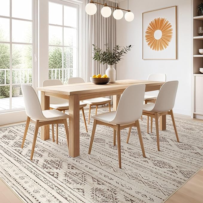 Nakagishi 6x9 Area Rugs Living Room: Washable Boho Large Neutral Soft Farmhouse Rug Stain Resistant Modern Indoor Floor Non-Slip Carpet for Bedroom Nursery Kids Office Dining Room Dorm- Dark Brown