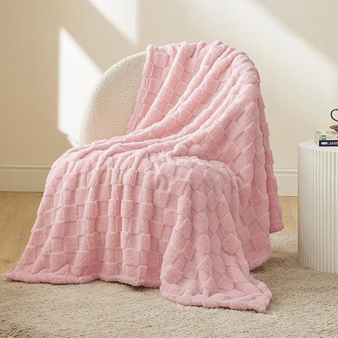 Bedsure GentleSoft Pink Throw Blanket for Couch - Checkered Fleece Blankets Gifts, Cute Soft Cozy Throw for Bedroom Home Decor Gifts, 50x60 Inches