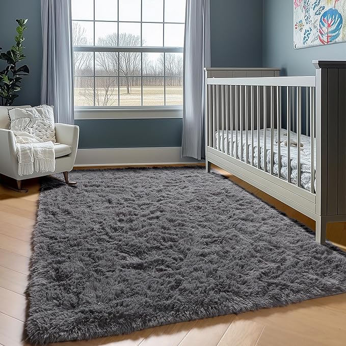 ONASAR Grey 8x10 Area Rugs for Living Room, Gray Large Fluffy Shag Bedroom Rug, Ultra Soft Plush Thick Shaggy Big Floor Carpet for Kids Boy and Girls Teen Dorm Nursery Indoor Home Decor Aesthetic