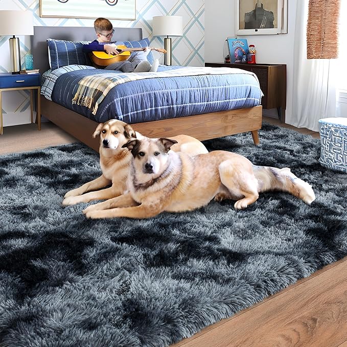 Rugs for Living Room 6x9, Soft Shaggy Modern Shag Area Rug for Bedroom, Upgrade Non-Slip Plush Fluffy Carpet for Kids Boys Girls Room Home Decor Aesthetic, Blue Grey