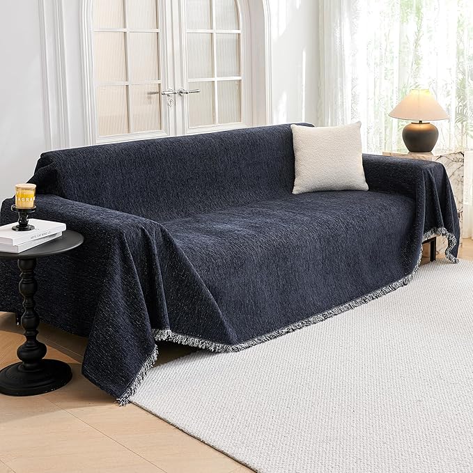 MYSKY HOME Oversized Couch Cover Sofa Covers Couch Covers for 3 Cushion Couch Sofa Pet Friendly L Shaped Couch Cover Sectional Couch Covers Non Slip Furniture Protector for Kids, 91"x150", Navy Blue