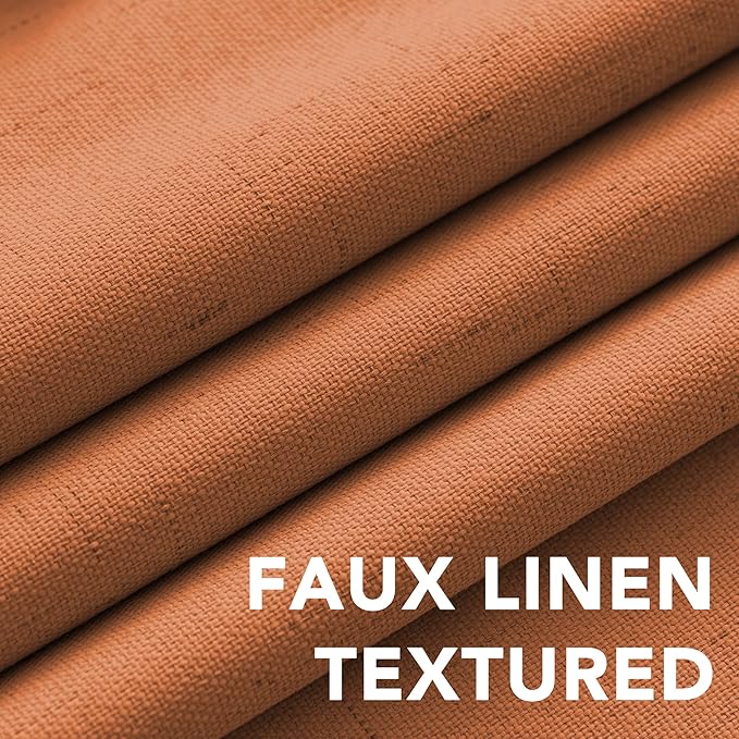 H.VERSAILTEX 100% Blackout Curtains for Bedroom Thermal Insulated Linen Textured Curtains Heat and Full Light Blocking Drapes Living Room Curtains 2 Panel Sets, 42x45 Inch, Orange