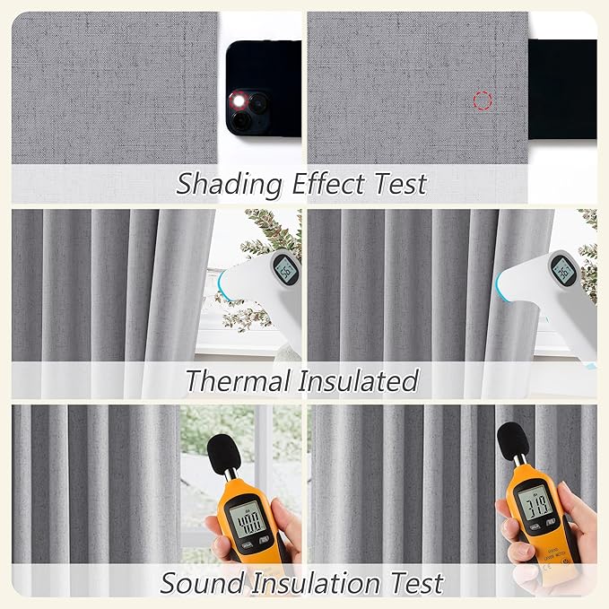 Guken Grey 100% Blackout Curtains 120 Inch Length 2 Panels Set for Living Room Bedroom Back Tab Thermal Insulated Black Out Linen Drapes Room Darkening Window Curtains 52x120