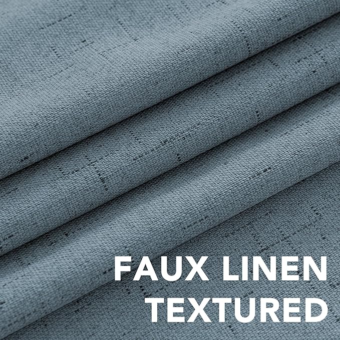 H.VERSAILTEX Linen Blackout Curtains 54 Inches Long 100% Blackout Thermal Insulated Textured Linen Look Curtain Draperies Anti-Rust Grommet, Energy Saving with White Liner, 2 Panels, Stone Blue