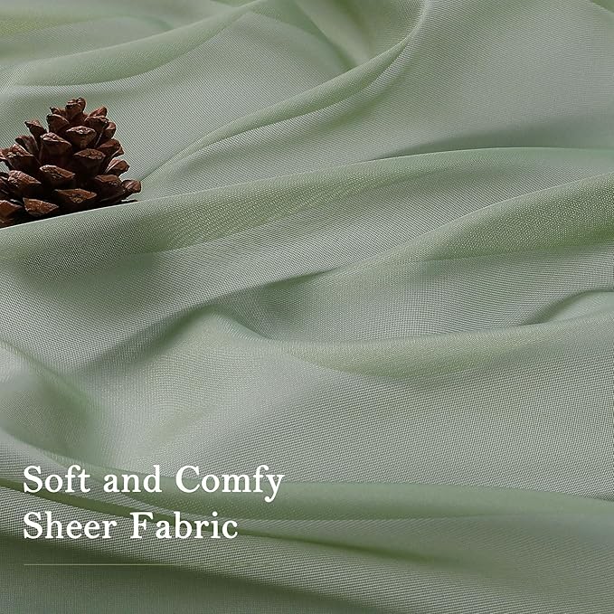 Lecloud Sage Green Sheer Curtains 90 Inches Long 2 Panels, Light Filtering Airy Voile Curtain Drapes, Dual Rod Pocket Extra Wide Elegant Window Treatments for Living Room Bedroom, 59" W x 90" L