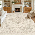 8x10 Area Rugs for Living Room: Vintage Boho Neutral Washable Rug Indoor Soft Large Area Rug Carpet for Bedroom Nursery Farmhouse Dining Room Office Floor Non-Slip Low Pile Under Table Rug Beige/Ivory