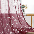 AmHoo 2 Panels Embroidered Leaf Pattern Semi Sheer Curtains Foliage Floral Voile Window Draperies Treatment for Bedroom Living Room Rod Pocket Burgundy Red 53 x 84 Inch