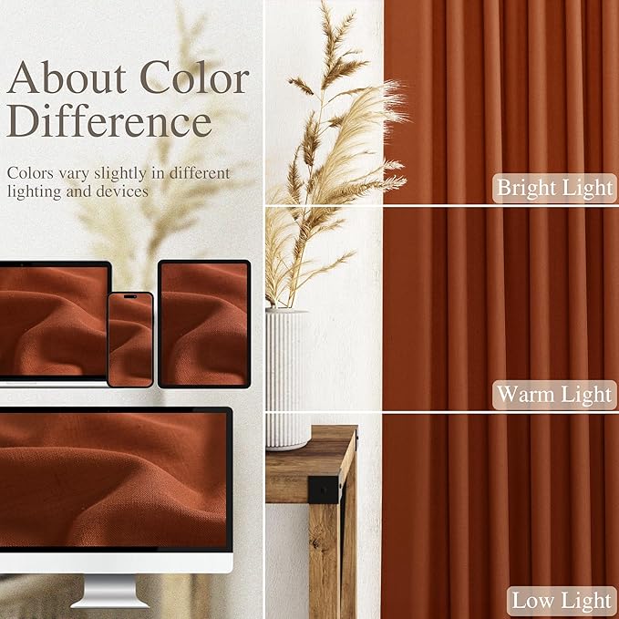 Terracotta Linen Blend Drapes 84 Inch Length 2 Panels Set Back Tab Rod Pocket Light Filtering Semi Sheer Textured Brick Burnt Orange Curtains Boho Farmhouse Decor Curtains for Living Room 40x84