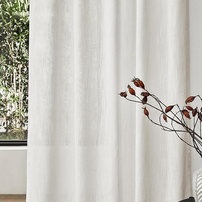 MYSKY HOME French Door Curtains for Closet Doorways, Window White Cotton Sheer Drapes Light Filtering Cute Curtain Panels Elegant Look for Classroom/Guestroom, Beige White, 50" x 72", 2 PCs