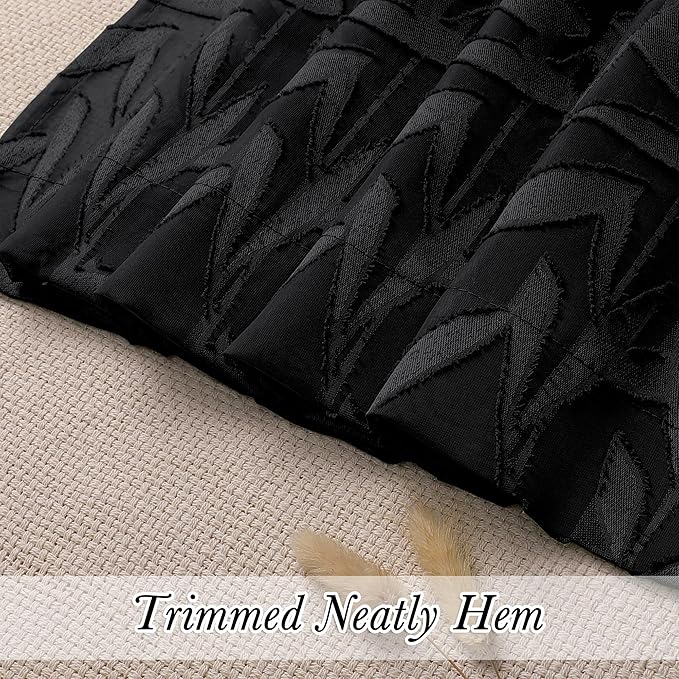 Lecloud Leia Black Valances Sheer Cafe Curtains 24 Inch Length 2 Pieces, Jacquard Textured Leaf Voile Kitchen Curtain Tiers with Dual Rod Pockets, Clip Farmhouse Bedroom Living Room Valance, 38W x 24L