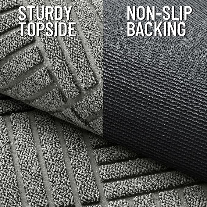 OLANLY Front Door Mat Outside Entrance 35x23, Absorbent, Heavy Duty Sturdy Natural Rubber Doormat Indoor Outdoor, Stain Fade Resistant, Non-Slip Low Profile Floor Mat for Entryway, Modern Gray Diamond