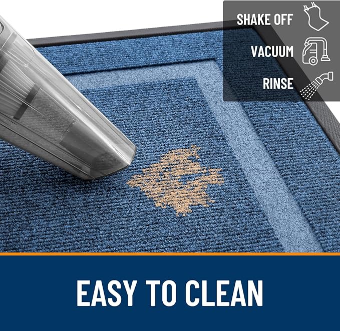OLANLY Front Door Mat Indoor Outdoor Entrance, Waterproof All-Season, All-Weather Doormat, Sturdy Natural Rubber, Fade Resistant, Low Profile, Easy Clean Patio Porch Entryway Mat, 29.5x17, Light Blue