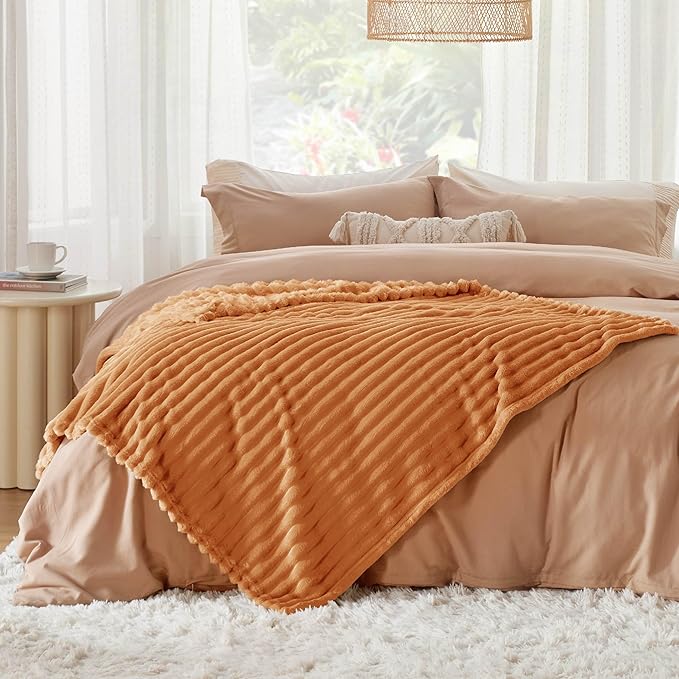 Bedsure GentleSoft Twin Blanket for Couch - Cozy Soft Fall Blankets for Women, Cute Small Throws for Girls, Orange, 60x80 Inches