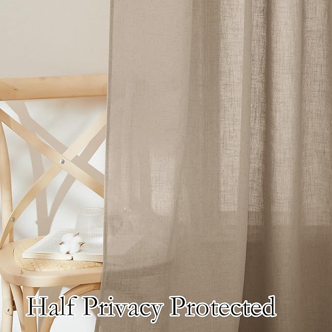 RYB HOME Linen Curtains Over Sink 36 inches Length, 2 Panels Light Filtering Privacy Semi Sheer Curtains for Bathroom Kitchen Small Window, Length 36 by Width 52 inch, Khaki
