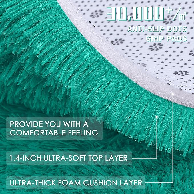 OLANLY Teal Green Round Rugs for Bedroom - Machine Washable, 8 ft Circle Area Rugs for Living Room, Soft and Fluffy Shaggy Carpet for Teen Girl and Boys, Nursery Rooms, Dorms, Home Decor Aesthetic