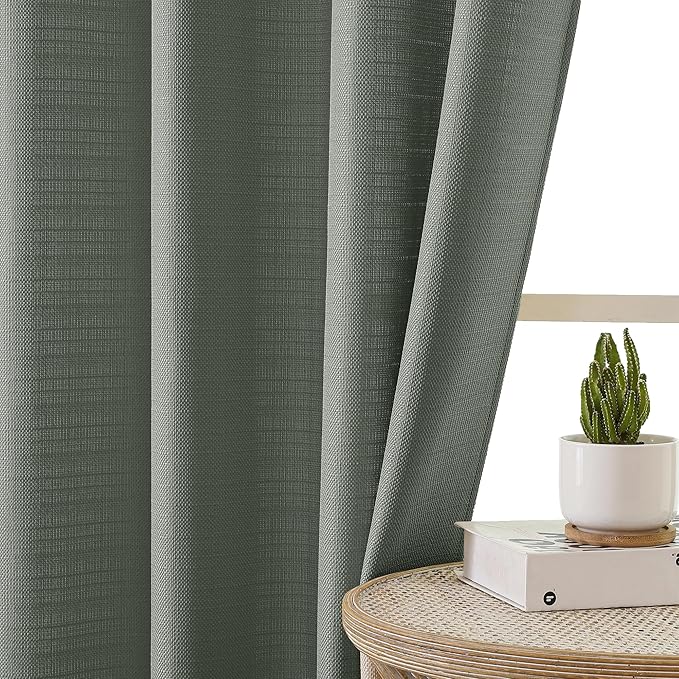 Chyhomenyc Olive Green Valance for Windows, Light Filtering Faux Linen Textured Small Kitchen Window Curtain, Rod Pocket Short Valance for Bathroom Laundry Basement, 60Wx14L inch, 1 Piece