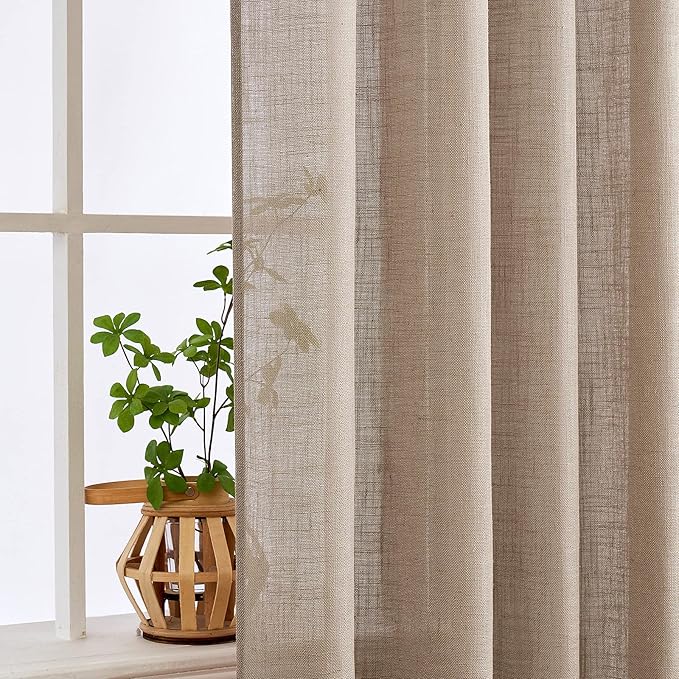 MIULEE Taupe Linen Curtains 84 Inch Length for Bedroom Living Room, Soft Thick Linen Textured Window Drapes Semi Sheer Light Filtering Back Tab Rod Pocket Burlap Look Farmhouse Country Decor, 2 Panels