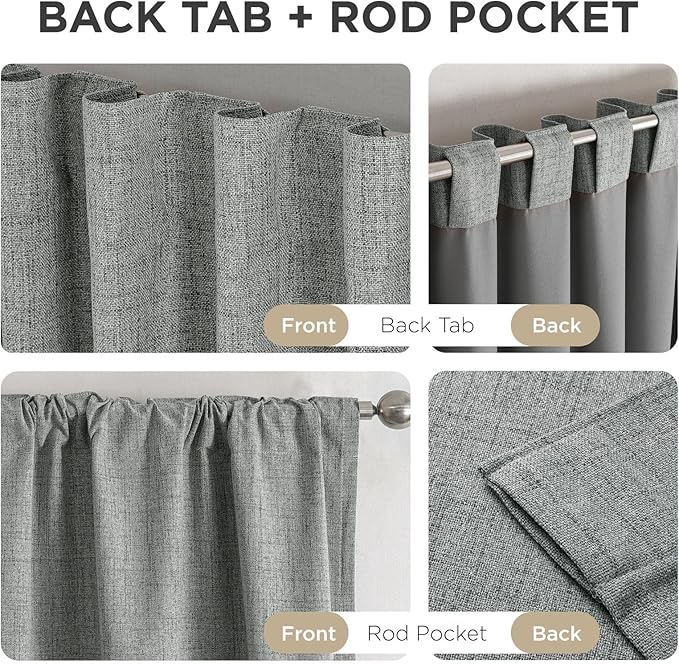 Joydeco Blackout Curtains for Bedroom - 100% Light Blocking 2 Panels Light Grey Drapes 66" W x 84" L, Thermal Insulated Room Darkening Curtains, Linen Textured for Living Room, Rod Pocket & Back Tabs