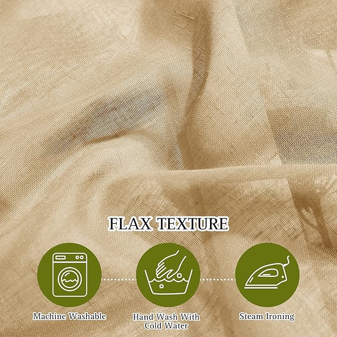 NICETOWN Linen Blend Flax Sheer Window Curtains, Ring Top Semi Sheer Drapes Privacy with Light Through Window Treatments for Bedroom/Kids Room, Camel, 52" Wide by 63" Long, 2 Pieces