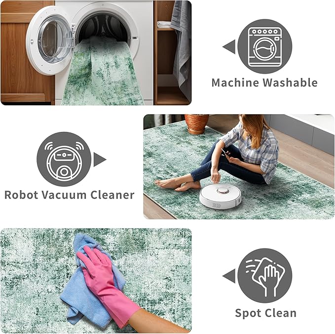 Hallway Runner Rug 2x8 Washable: Entryway Runners Rugs Non Slip Easy-to-Clean - Soft Living Room Bedroom Carpet - Thin Low Pile Printed Floor Mat for Dining Room Green