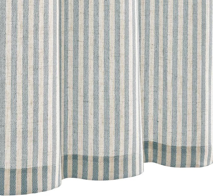 jinchan Tie Up Linen Textured Striped Bow Tie Curtain for Kitchen Bathroom Rod Pocket Pinstripe Valance Window Treatments Ticking Stripe Pull Cord Valance 1 Panel 18 Inch Teal Blue on Linen