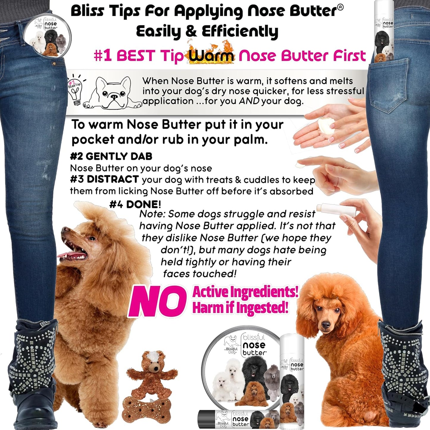 The Blissful Dog Poodle Nose Butter, Versatile Dog Nose Balm for Dry Nose, Handcrafted Nose Moisturizer, Easy-to-Apply Dog Essentials, Unscented, 1 oz.
