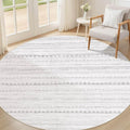 Nakagishi Round Rug Boho Area Rugs: 6x6 Washable Large Circle Neutral Soft Stain Resistant Non-Slip Carpet for Women Aged 25-45 Farmhouse Decor Enthusiasts - Living Room Bedroom Dining Room Nursery