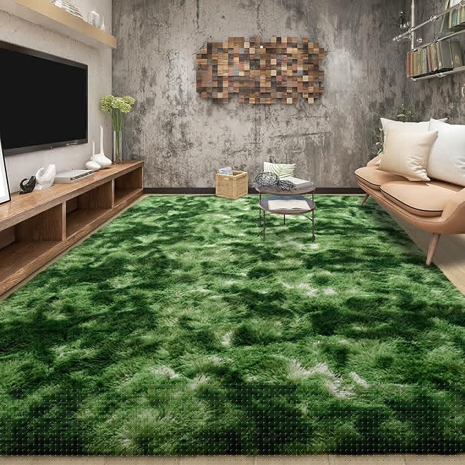 Tepook Fluffy Large Rugs for Living Room, Area Rug 6x9 Soft Carpet for Bedroom, Modern Shaggy Rug for Kids Boys Girls, Plush Indoor Nursery Home Decor Rug with Non-Slip Bottom, Tie-Dyed Dark Green