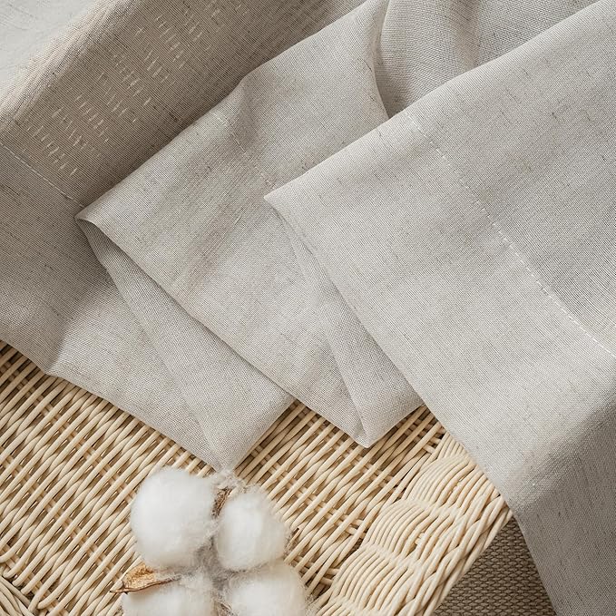FMFUNCTEX Linen Sheer Curtains for Bedroom, Grey Curtains 63 Inch Length for Living Room, Gray Farmhouse French Flax Blend Window Draperies, Rod Pocket 2 Panels Set