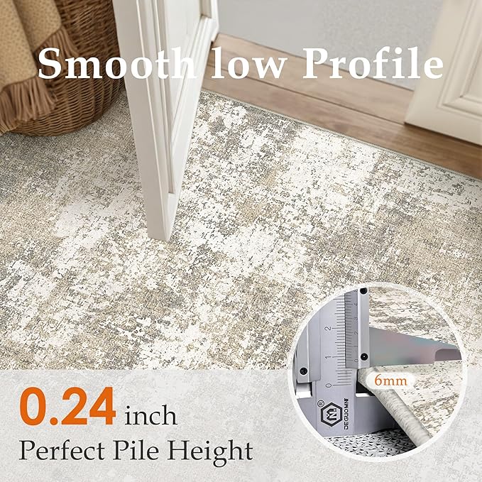 PureCozy Beige Area Rug 2x3 Machine Washable Modern Abstract Entryway Carpet Non Slip Neutral Door Mat Low Pile Soft Non Shedding Contemporary Throw Rug for Bathroom Laundry Kitchen Dining Room