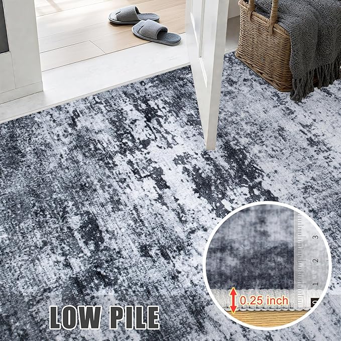 2.6'x8' Runner Rug Washable Rug;Modern Abstract Soft Thin Runner Rug Black
