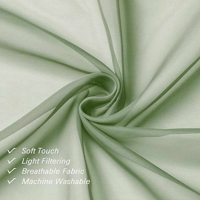 Lecloud Sage Green Sheer Curtains 18 Inch Length 2 Pcs, Cafe Kitchen Curtains for Bedroom Living Room, Short Curtain for Small Windows with Dual Rod Pocket Home Decor Window Treatments, 42" W x 18" L