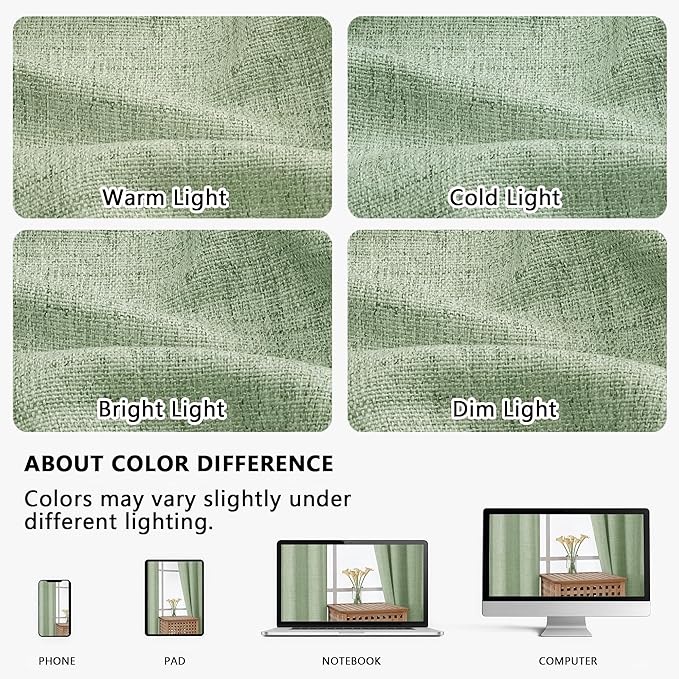 OVZME Valance for Windows, Light Filtering Faux Linen Textured Small Kitchen Valances for Windows, Dual Rod Pocket Farmhouse Short Curtain for Bathroom Basement, 52Wx18L inch, 1 Piece, Sage Green