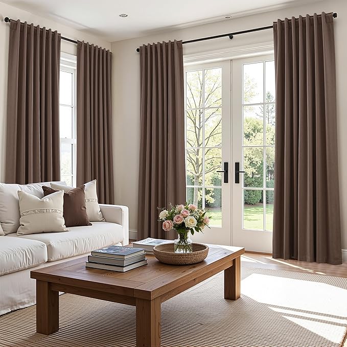 Guken 100% Blackout Curtains 108 Inch Length 2 Panels Set for Living Room Bedroom Back Tab Thermal Insulated Black Out Linen Drapes Room Darkening Mocha Mousse,52x108