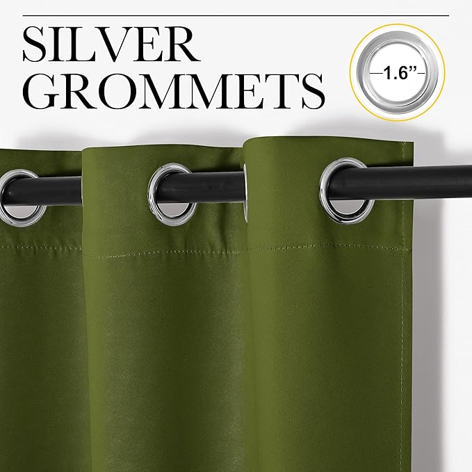 NICETOWN Christmas Bedroom Curtain Panels Blackout Draperies, Thermal Insulated Solid Grommet Blackout Drapes for Window Decoration (1 Pair, 29 by 45 inches, Olive Green)