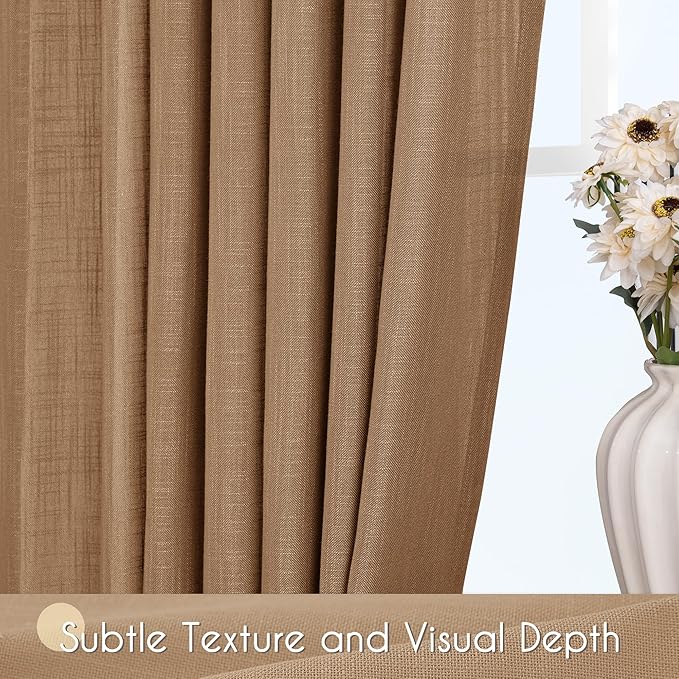 Brown Curtains for Living Room Back Tab Modern Farmhouse Semi Sheer Brown Curtains 63 inches Long 2 Panels Set Muted Neutral Window Curtain for Dining Room Bedroom 52x63