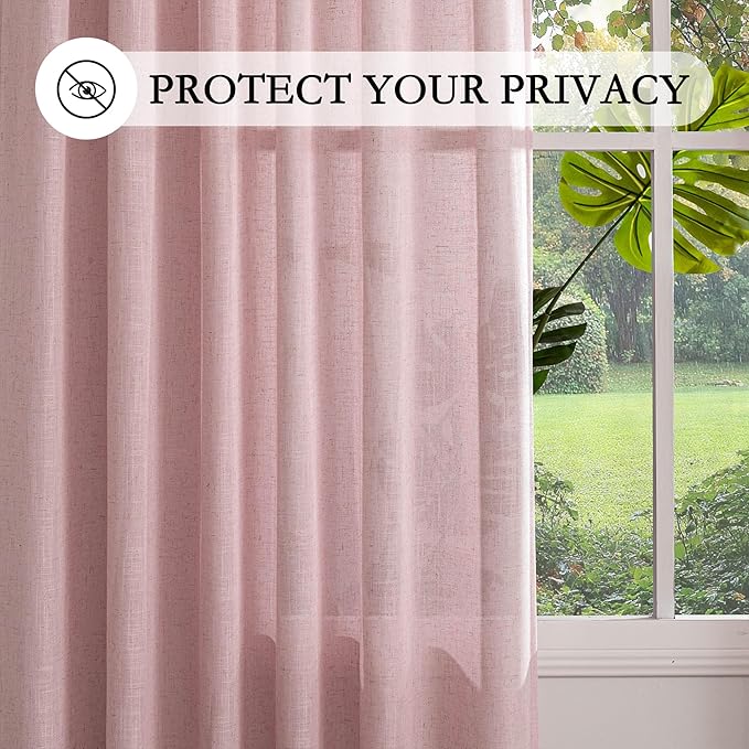 MYSKY HOME Pink Curtains for Girls Bedroom Living Room Semi Sheer Light Filtering Nursery Window Drapes, 90 Inches Length Soft Modern Decor Country Style Back Tab, 50" x 90", Light Pink, 2 Panels