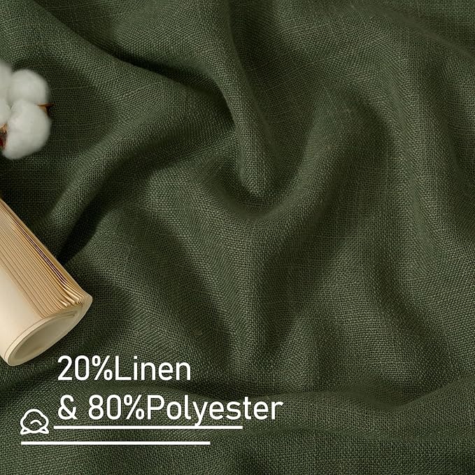 LAMIT Light Filtering Linen Curtains 63 inches Long for Bedroom, Linen Textured Semi Sheer Back Tab and Rod Pocket Olive Green Boho Christmas Drapes for Living Room, 2 Panels, 60 x 63 Inch
