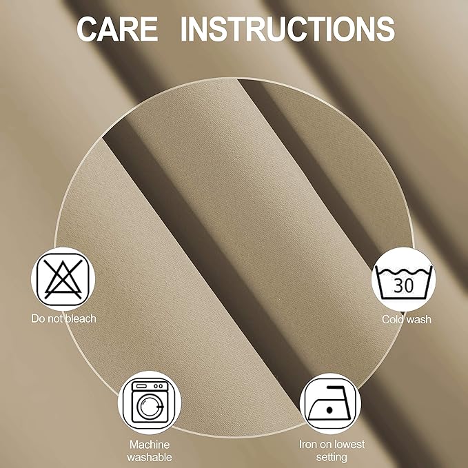 LEMOMO Blackout Curtains 52 x 84 Inch Long Beige Curtains Set of 2 Panels Room Darkening Curtains for Bedroom and Living Room