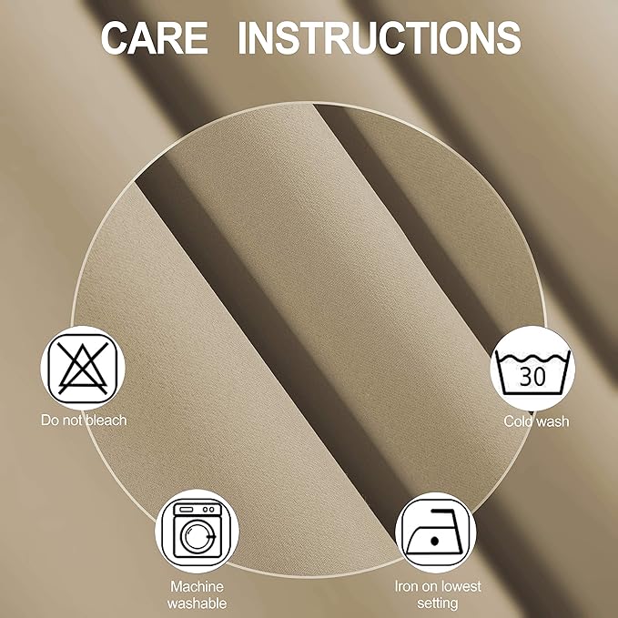 LEMOMO Beige Thermal Blackout Curtains/52 x 72 Inch/Set of 2 Panels Room Darkening Curtains for Bedroom