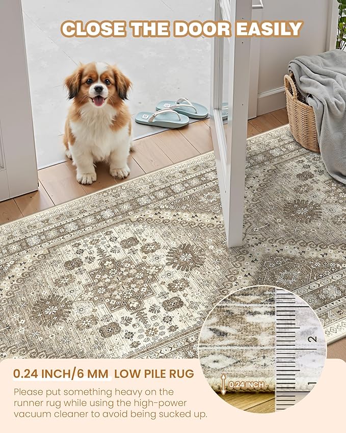 Kitchen Runner Rug Non Slip Washable 2.5x8, Soft Low Pile Entryway Rug Runners for Hallways,Carpet Runner for Living Room,Kitchen, Laundry, Bathroom(Brown,2.5'x8')